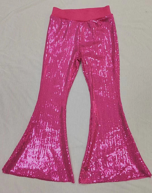 Pre-order Baby Girls Sequin Hot Pink Bell Bottom Pants