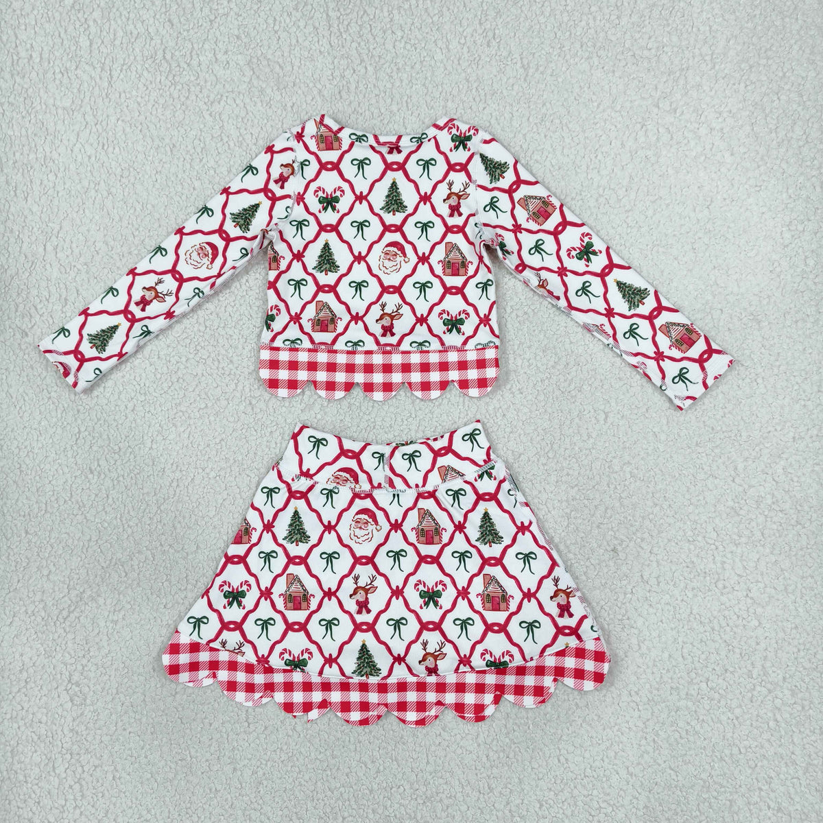 Baby Girls Kids Christmas Santa Shirt Bows Scallop Skirt Shorts Yoga Active Set Clothes RTS