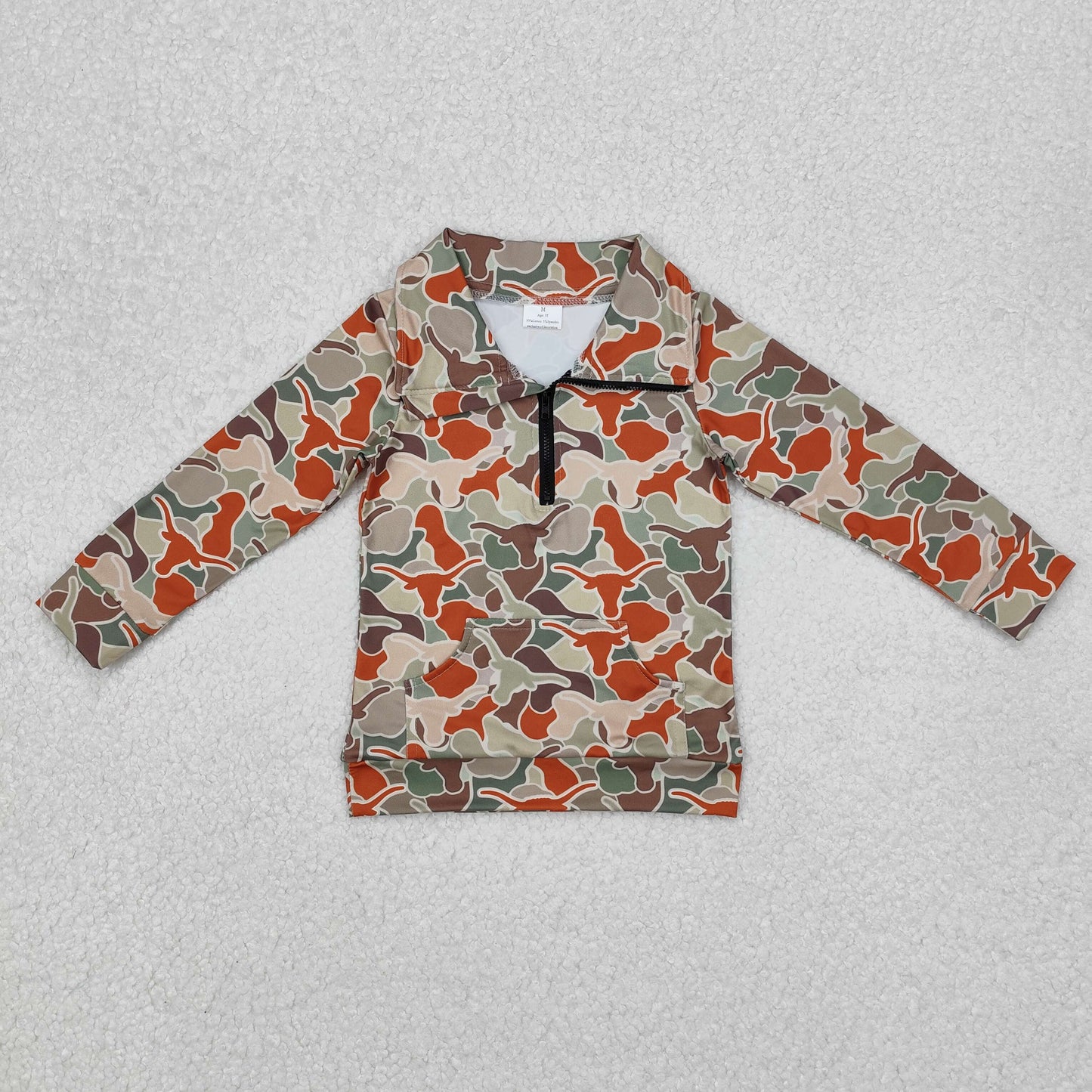 Baby Boy Long Sleeves Camo Cow Western Zipper Pullover Tops