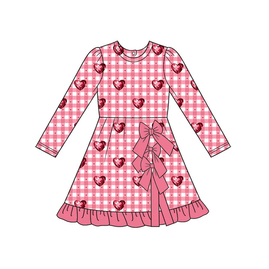 ( Moq 5 ) Preorder Baby Girls Kids Hearts Plaid Bows Valentine Scallop Dress Yoga Active Clothes