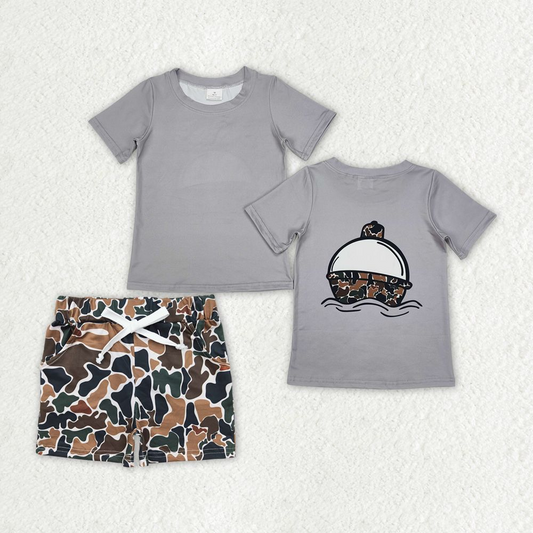 Baby Boy Short Sleeves Boat Grey Shirt Camo Pocket Shorts Clothes Fishing Set