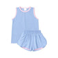 ( Moq 5 ) Preorder Baby Girls Kids Sleeveless Blue Tops Ruffle Shorts Set Yoga Active Clothes