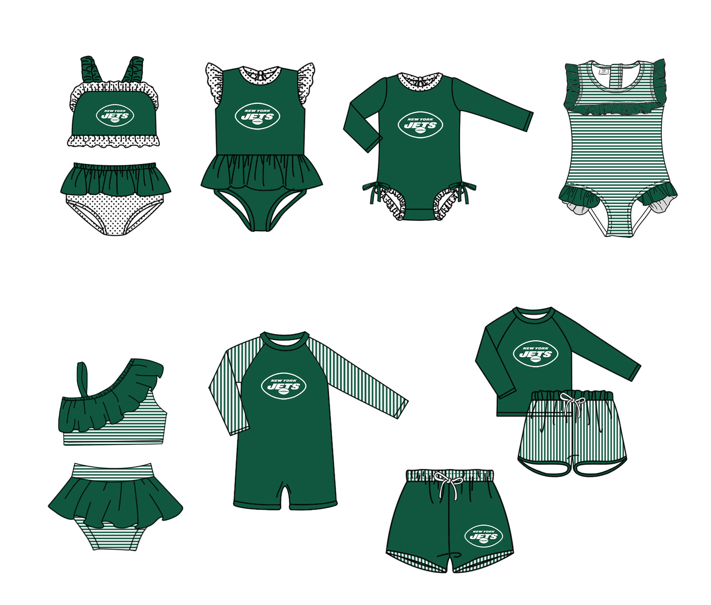 ( Moq 5 Each Style ) Baby Boys Girls Kids Team Sibling Jumpsuits Sets Swimsuits Green Clothes