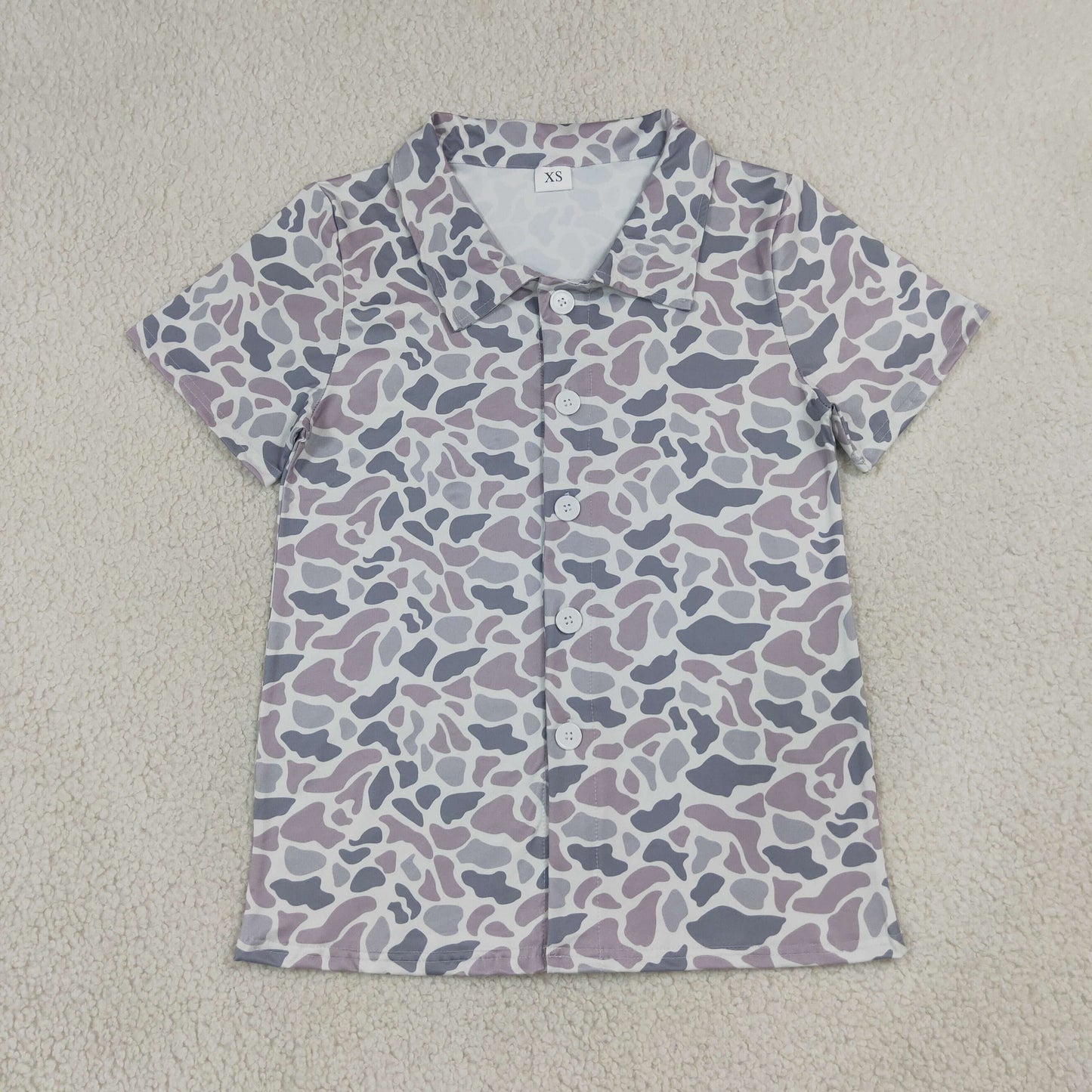 Adult Men Short Sleeves Grey Camo Buttons Cardigan Shirt Tops RTS