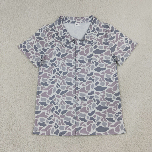 Adult Men Short Sleeves Grey Camo Buttons Cardigan Shirt Tops RTS