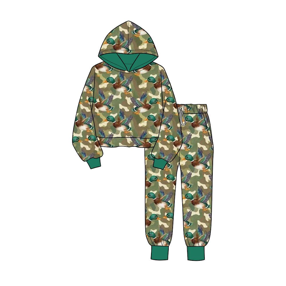 ( Moq 5 ) Preorder Baby Boys Kids Ducks Camo Hoodie Pullover Pockets Pants Green Set Clothes