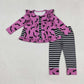 Baby Girl Long Sleeves Bats Pockets Tunic Stripes Pants Halloween Set RTS