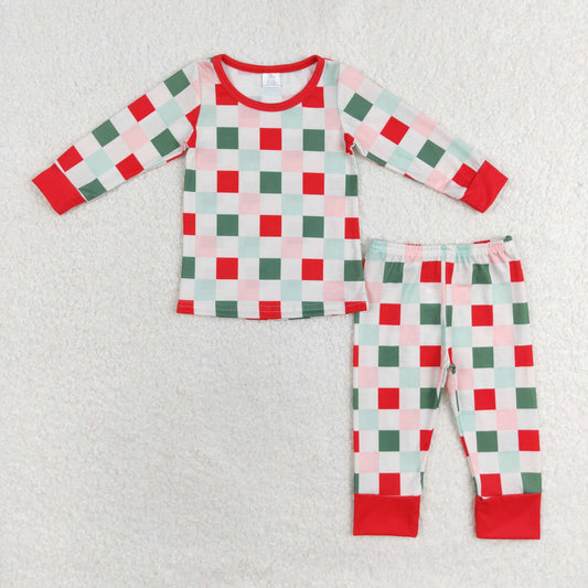 Baby Kids Christmas Checkered Long Sleeves Pants Pajamas Se