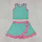 Baby Girls Kids Green Tops Scallop Skirt Shorts Yoga Active Set Summer Clothes RTS