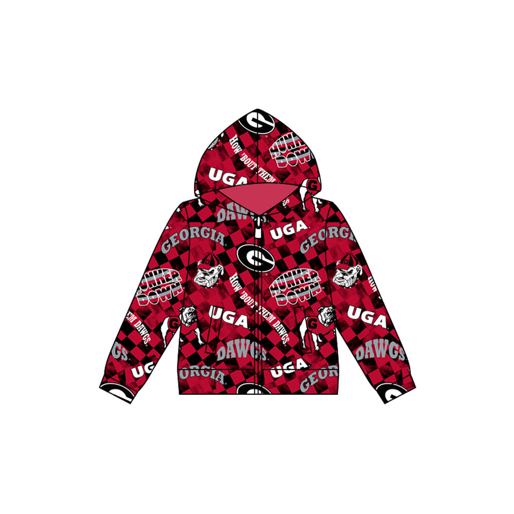 Baby Boy Long Sleeves Dog Team Checked Red Hooded Zipper Pocket Coat Shirt Tops Moq 5