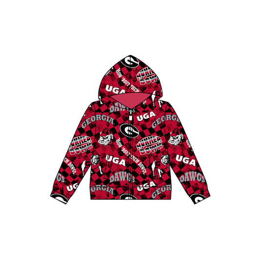 Baby Boy Long Sleeves Dog Team Checked Red Hooded Zipper Pocket Coat Shirt Tops Moq 5