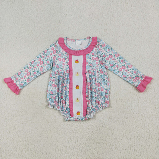 Baby Girl Long Sleeves Embroidery turkey Pumpkins Floral Thanksgiving Romper RTS