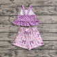 Baby Girl Straps Purple Checkered Tops Bows Shorts Clothes Set RTS