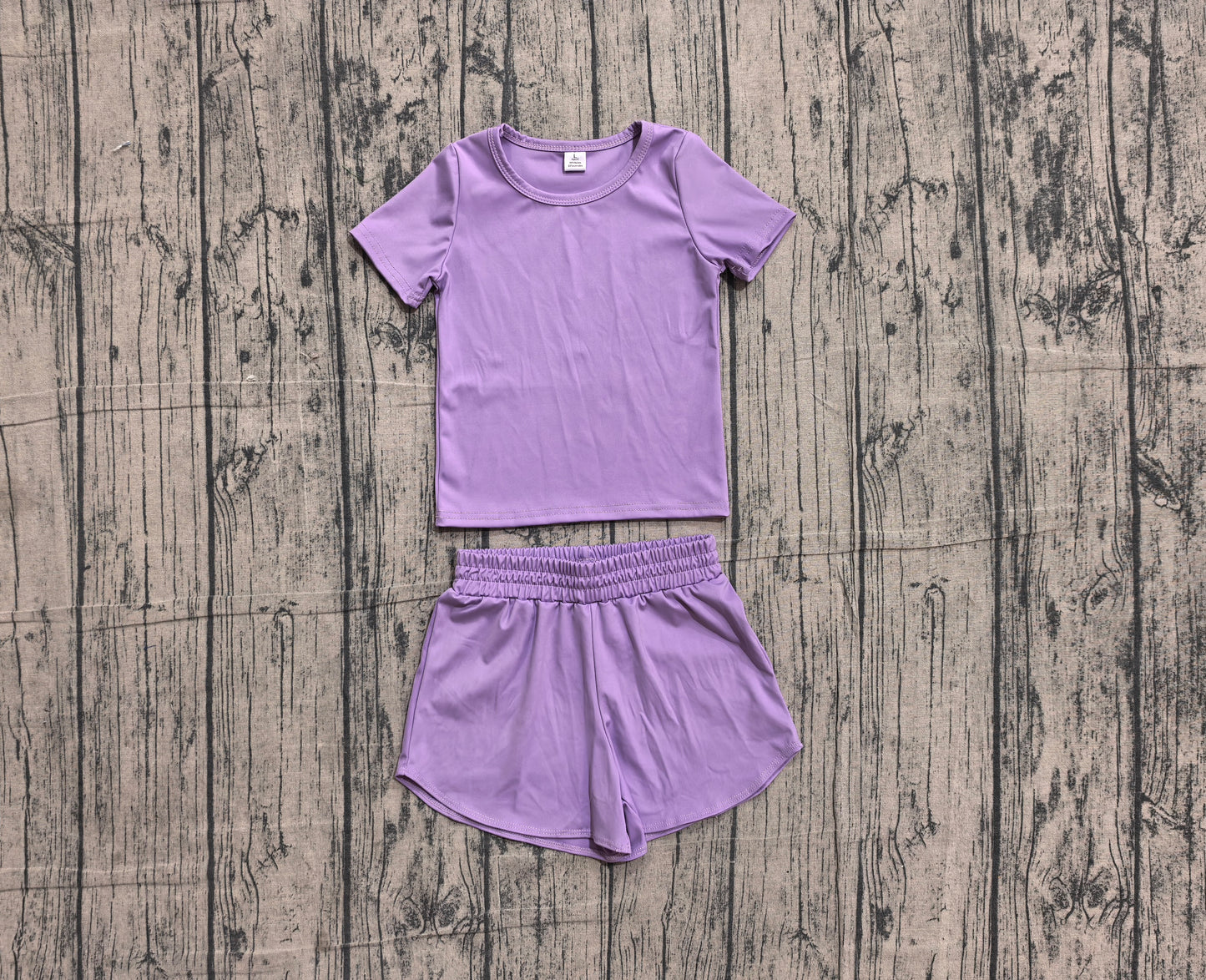 ( No moq ) Preorder Baby Girls Kids Short Sleeves Shirt Skirt Shorts Yoga Active Set Purple Clothes