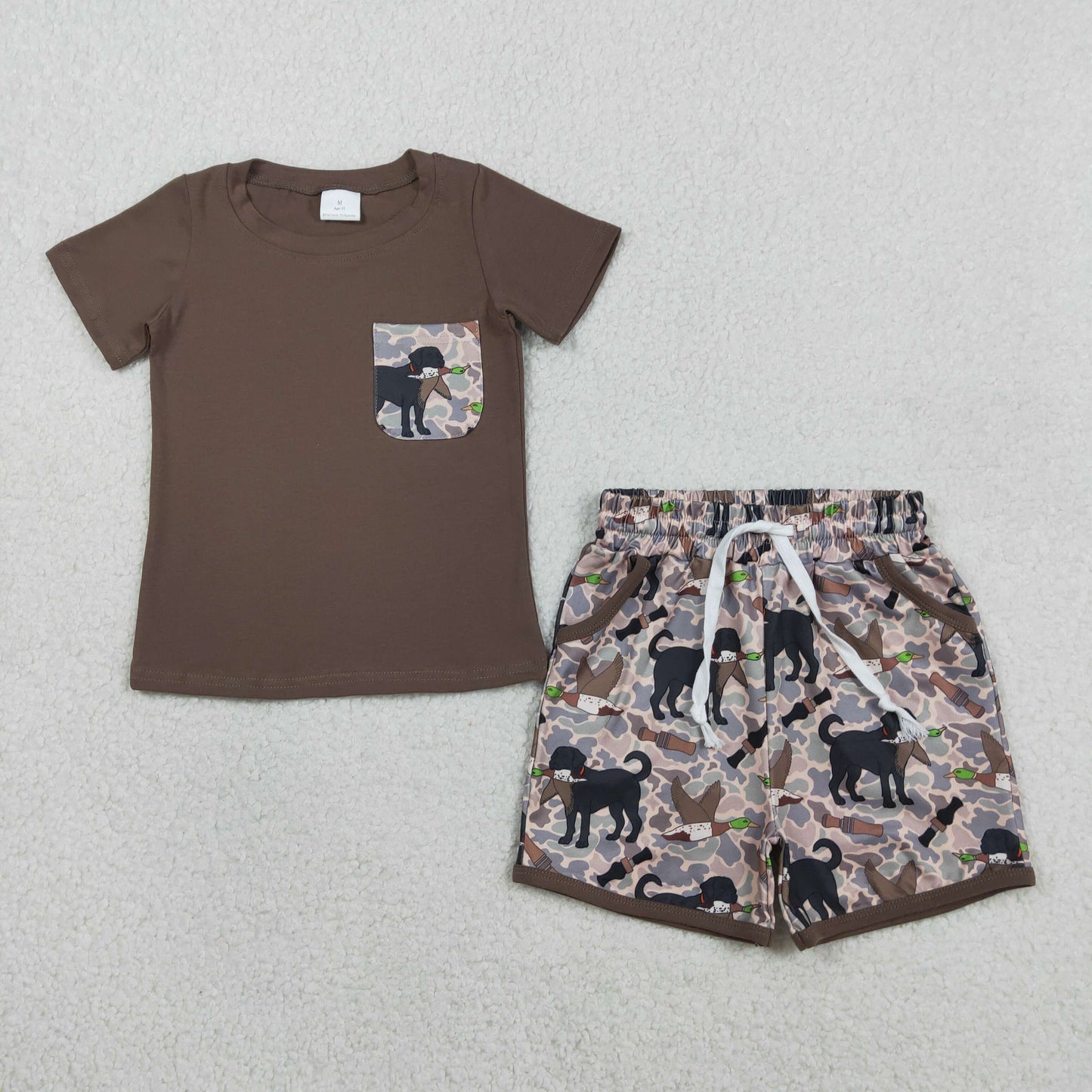 Baby Boys Kids Short Sleeves Pocket Shirt Dogs Ducks Camo Shorts Clothes Set RTS