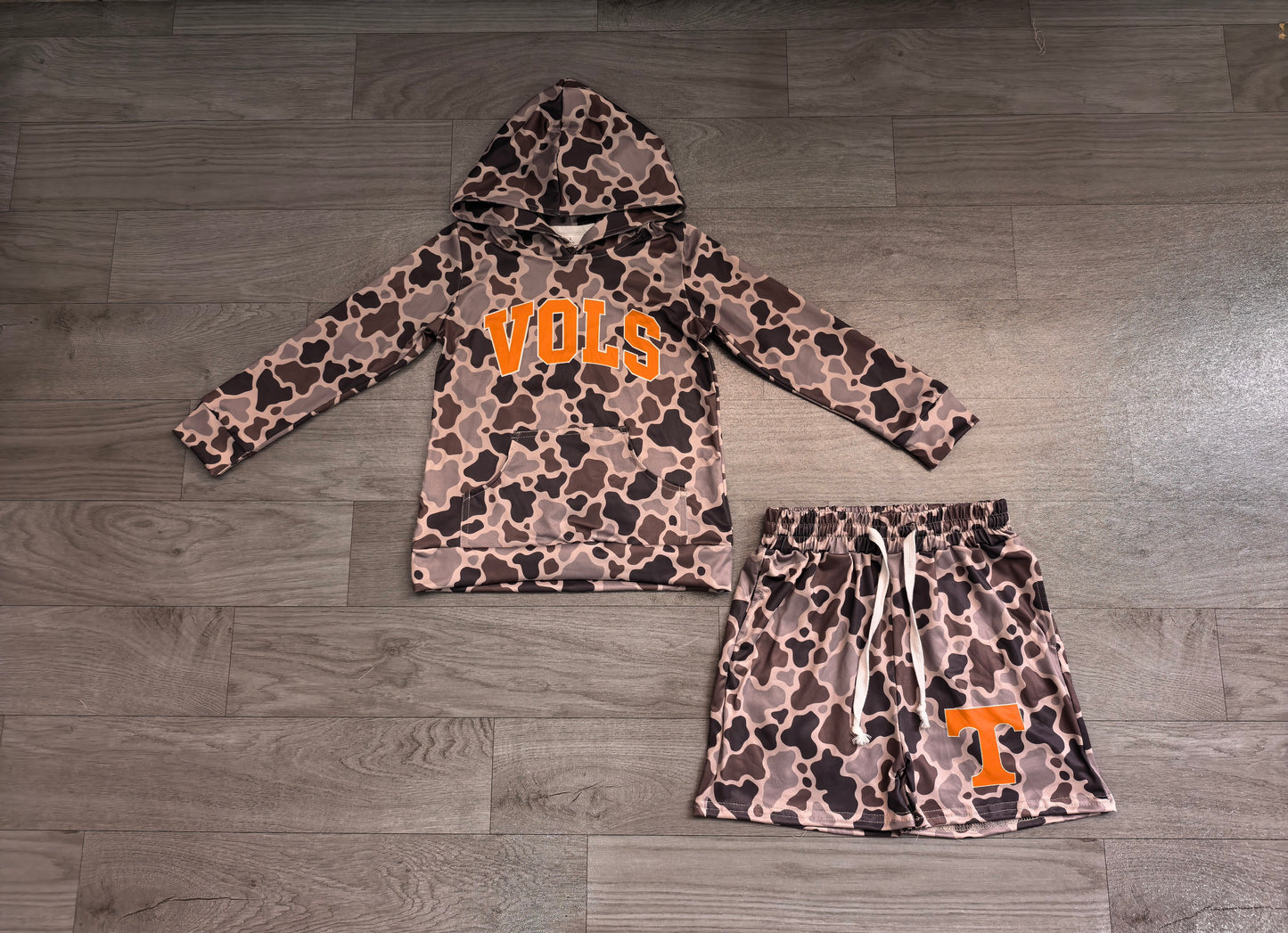 ( No moq ) Preorder Baby Boy Kids Long Sleeves Camo Hoodie Shirt Chicken Shorts Team Set