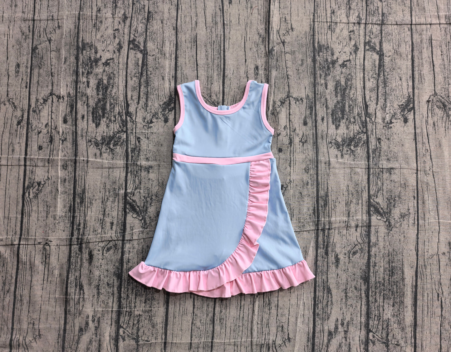 ( No moq ) Preorder Baby Girls Kids Sleeveless Shorts Pink Scallop Blue Dress Yoga Active Clothes
