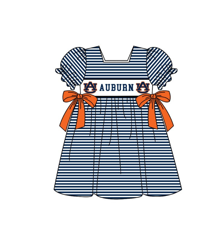 ( Moq 5 ) Baby Girls Toddler Short Sleeves AU Bows Stripes Knee Length Dress