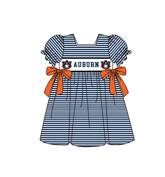 ( Moq 5 ) Baby Girls Toddler Short Sleeves AU Bows Stripes Knee Length Dress