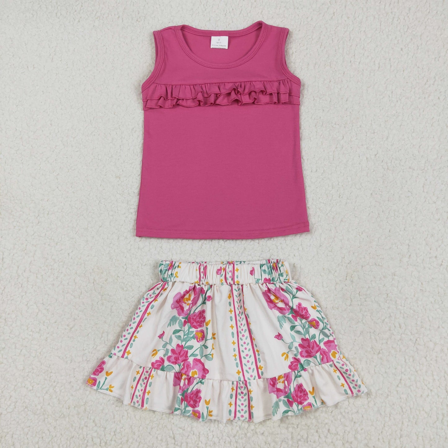 Baby Girl Sleeveless Pink Ruffle Shirt Flower Skirt Clothes Set RTS