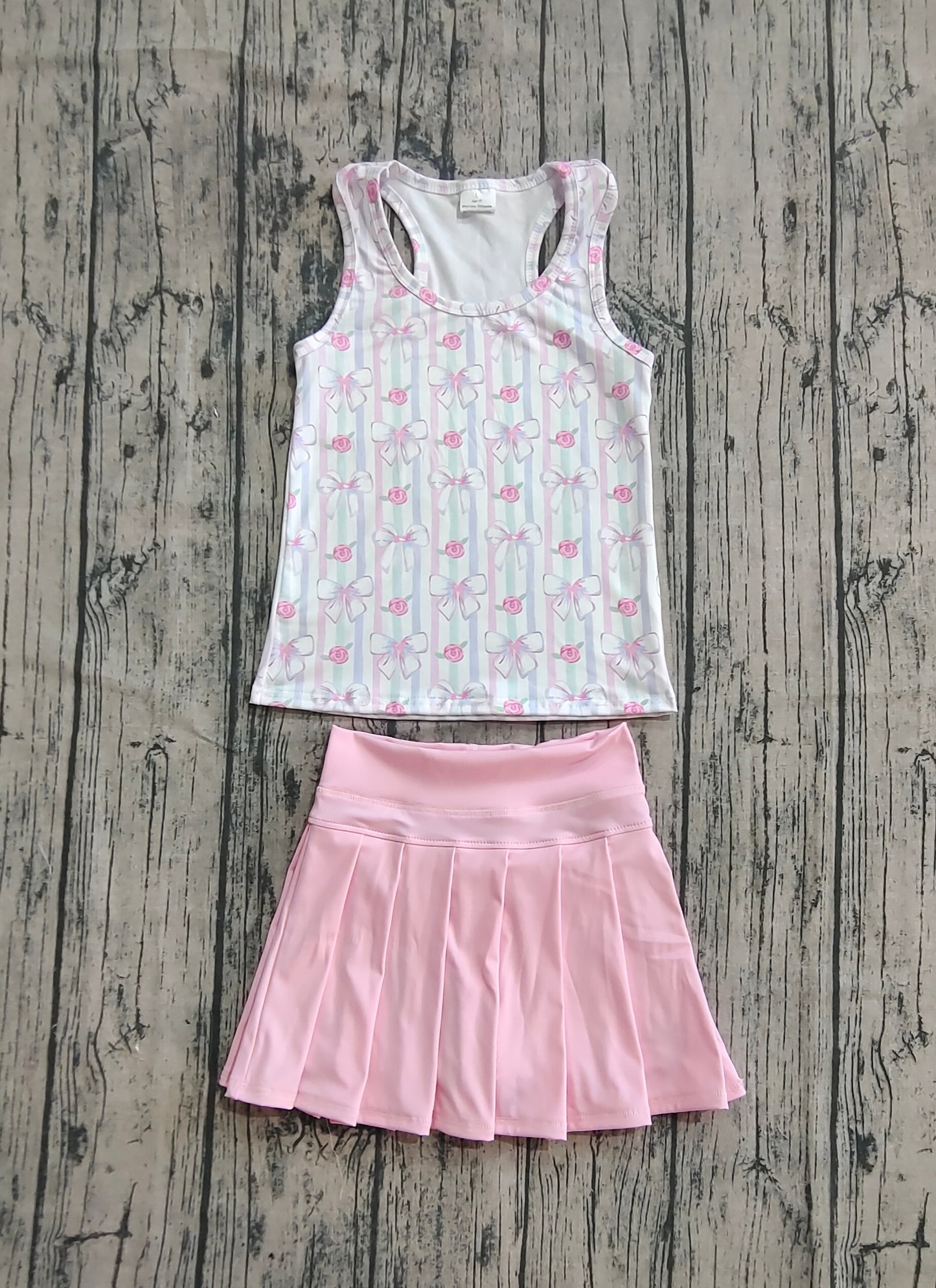 Baby Girl Sleeveless Bows Flower Tops Skorts Yoga Active Set RTS