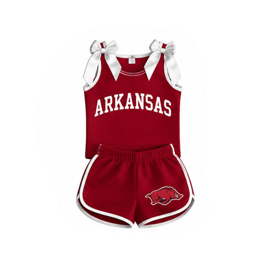 ( Moq 5 ) Preorder Baby Girls Kids Sleeveless Bows Shirt Pig Shorts Red Set Team Clothes