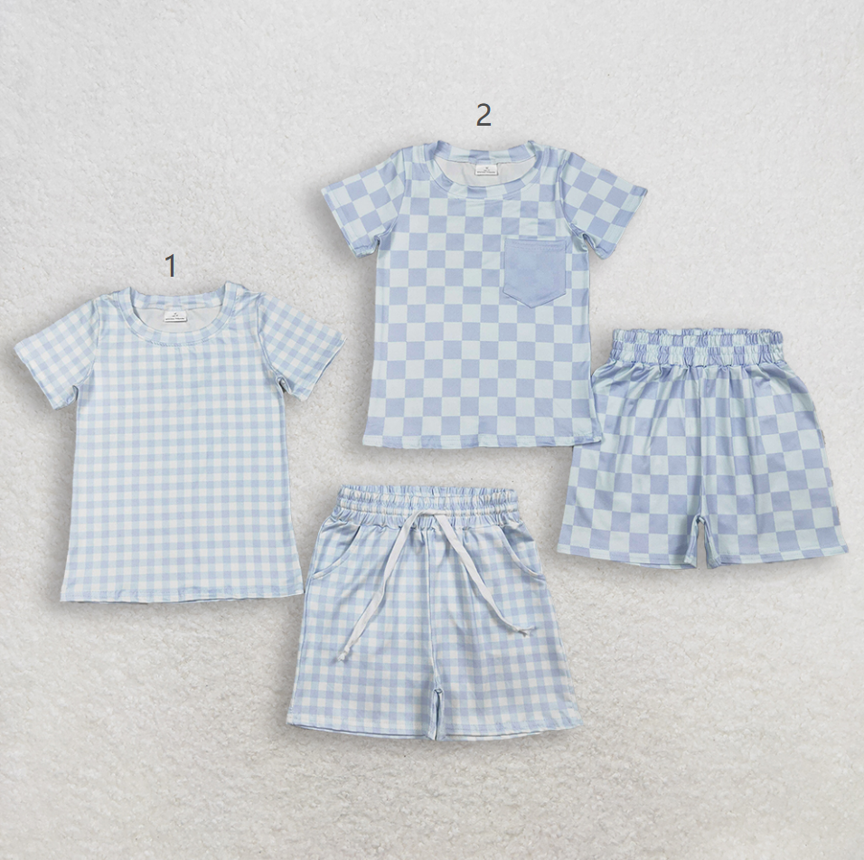 Sibling Baby Boys Girls Short Sleeves Plaid Shirts Shorts Sets Summer Clothes RTS