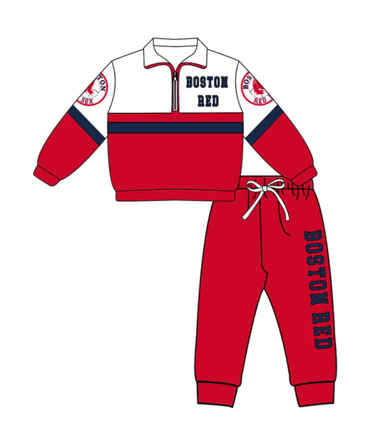 ( Moq 5 ) Baby Boys Toddler Long Sleeves Zipper Shirt Jogger Pants Team Clothes Red Set