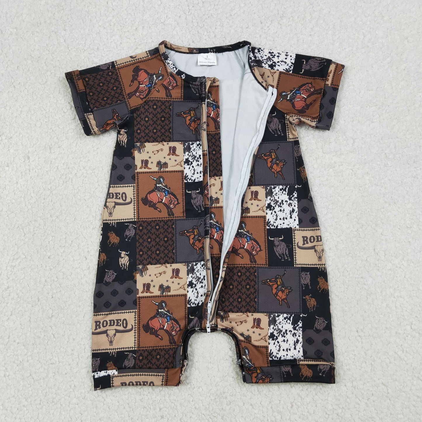 Baby Boys Infant Short Sleeves Rodeo Western Zipper Romper RTS