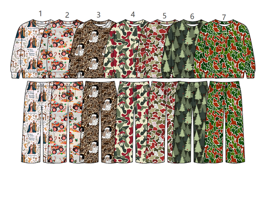 ( Moq 5 Each Style ) Sibling Baby Boys Kids Long Sleeves Christmas Shirts Pockets Pants Sets Clothes