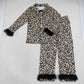 Adult Women Bats Bows Leopard Buttons Shirt Black Fur Pants Pajamas Halloween Set RTS
