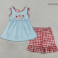 Baby Girls Kids Sleeveless Blue Tunic Red Plaid Ruffle Shorts Set RTS