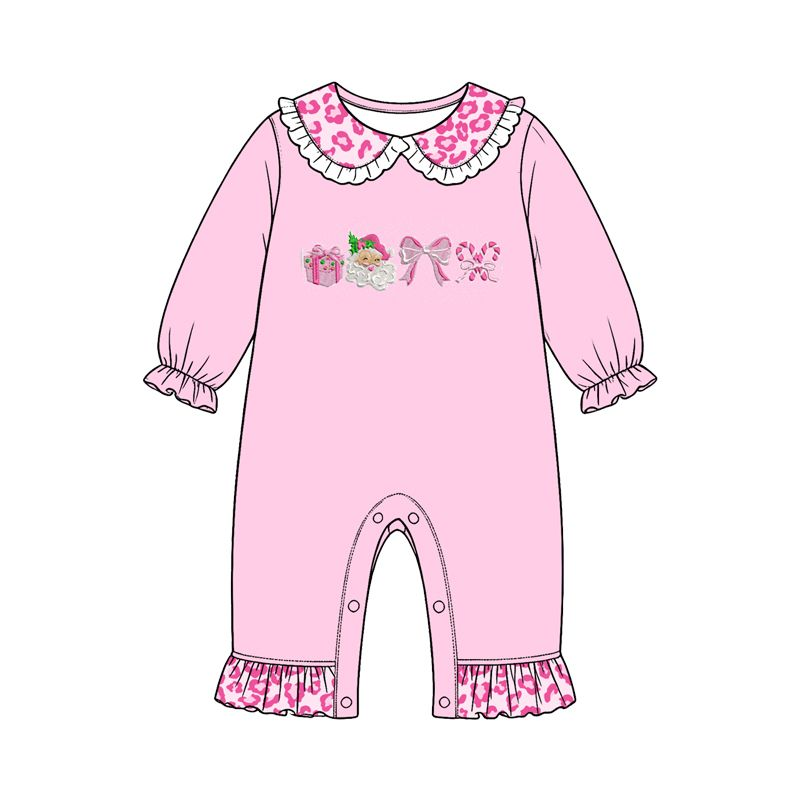 ( Moq 5 ) Preorder Baby Girls Infant Santa Bows Leopard Christmas Pink Romper Clothes