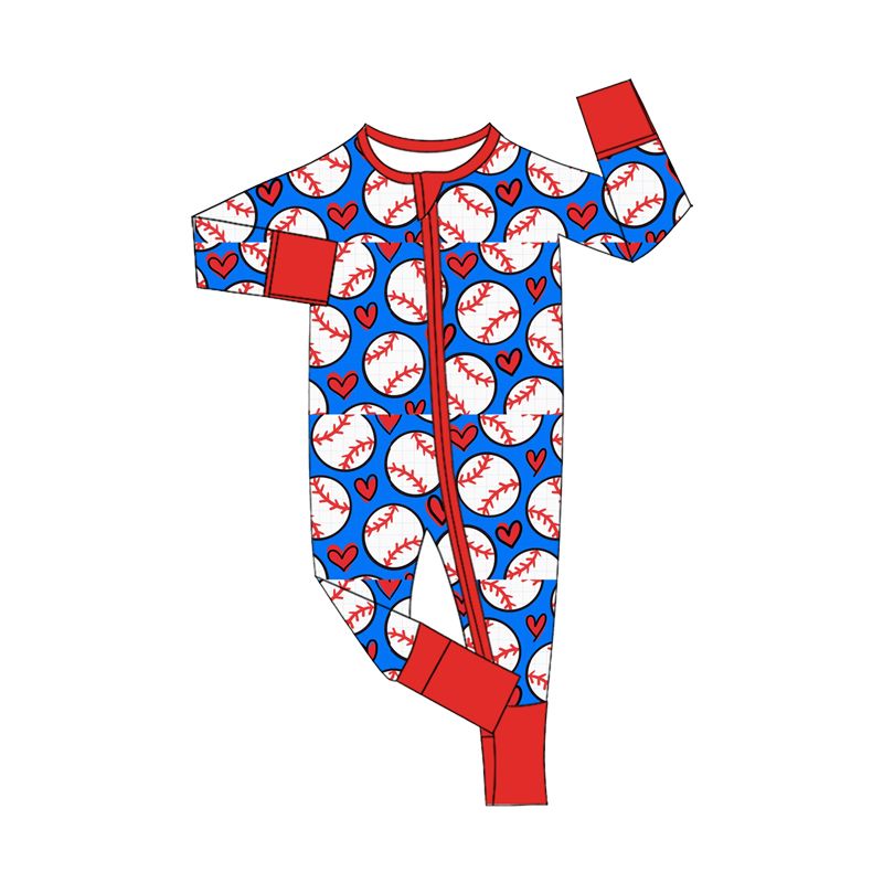 ( Moq 5 ) Preorder Baby Boys Kids Long Sleeves Baseball Hearts Zipper Footie Romper Clothes