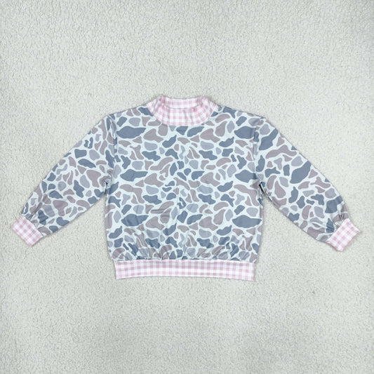 Baby Girls Toddler Long Sleeves Plaid Shirt Tops Grey Camo Clothes RTS
