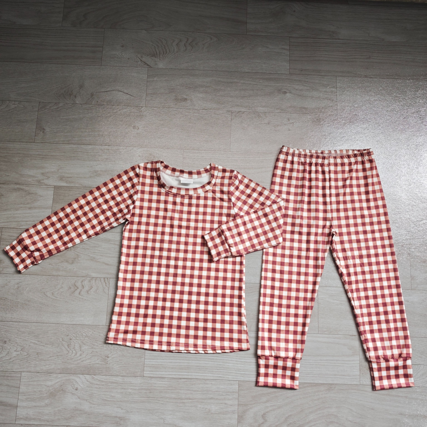 ( No moq ) Preorder Baby Boys Kids Long Sleeves Brown Plaid Shirt Pants Set Pajamas Clothes