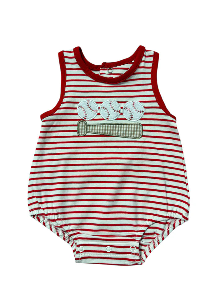 ( Moq 5 )  Preorder Baby Boys Infant Sleeveless Baseball Stripes Bubble Romper Clothes