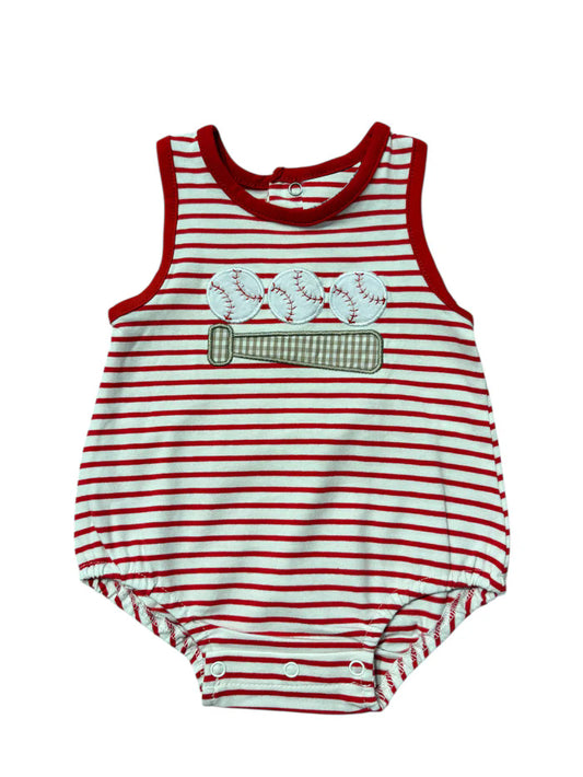( Moq 5 )  Preorder Baby Boys Infant Sleeveless Baseball Stripes Bubble Romper Clothes