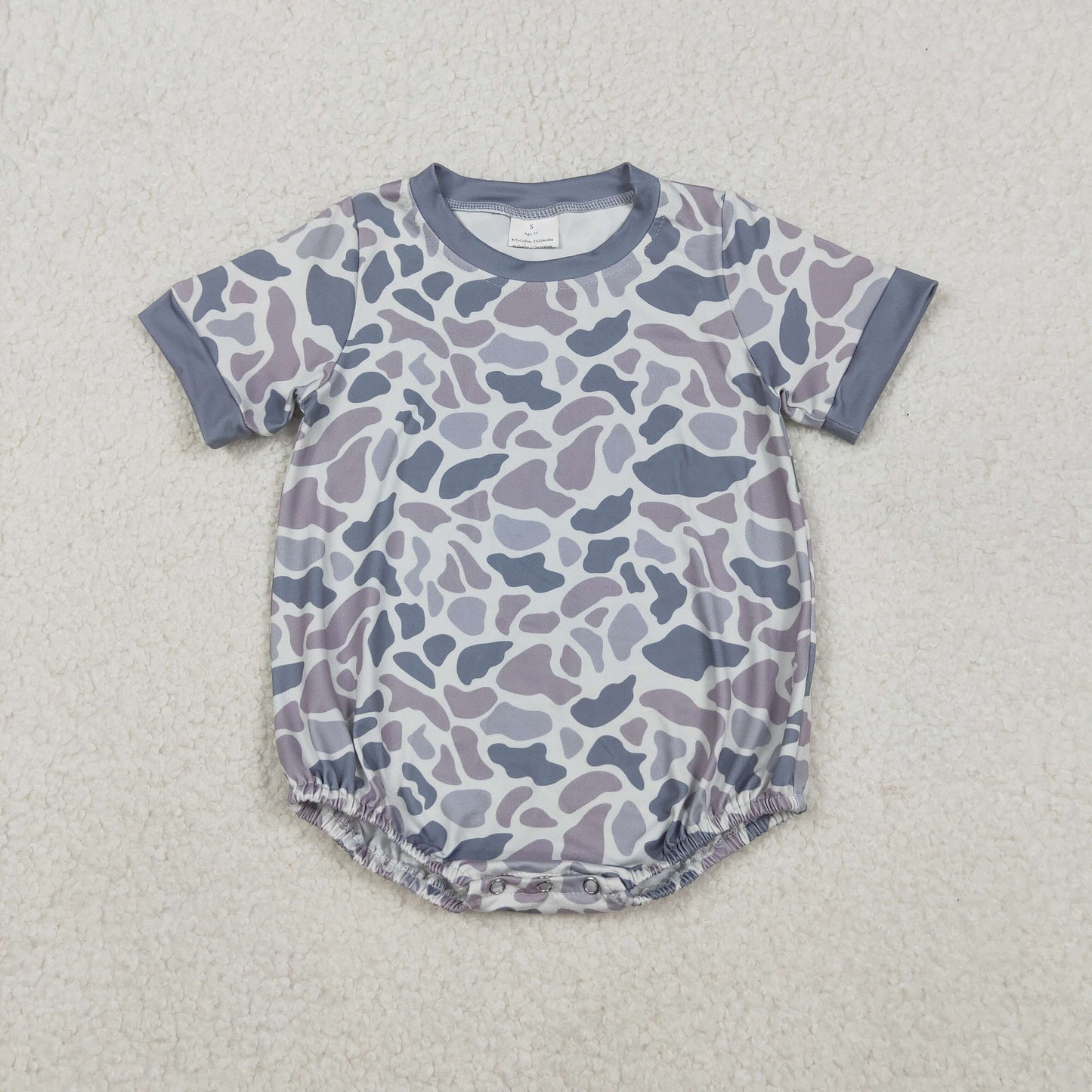 Boys Infant Short Sleeves Grey Camo Bubble Romper RTS