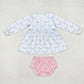 Baby Girl Long Sleeves Blue Bows Flower Tunic Bummie Set