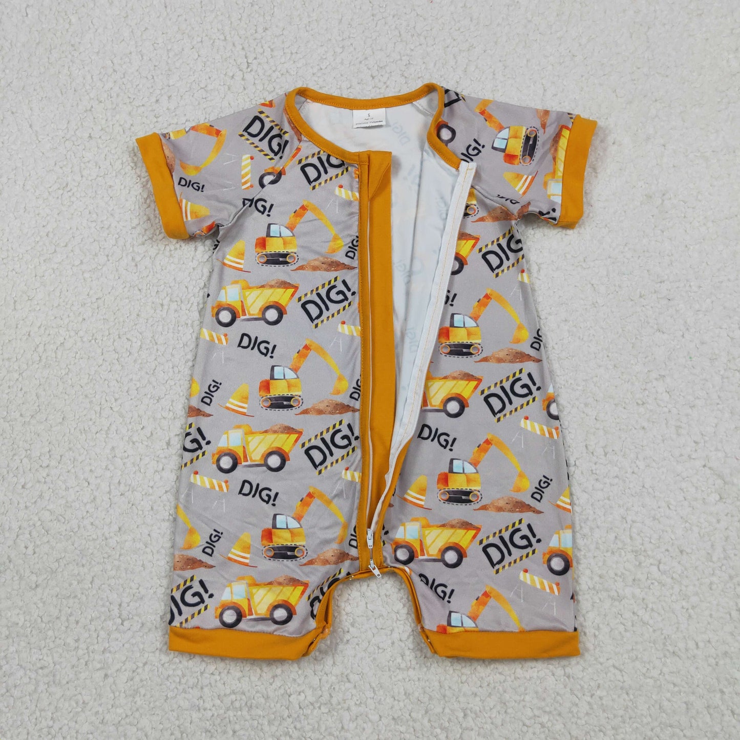 Baby Boys Kids Short Sleeves Digger Zipper Romper Summer Clothes RTS