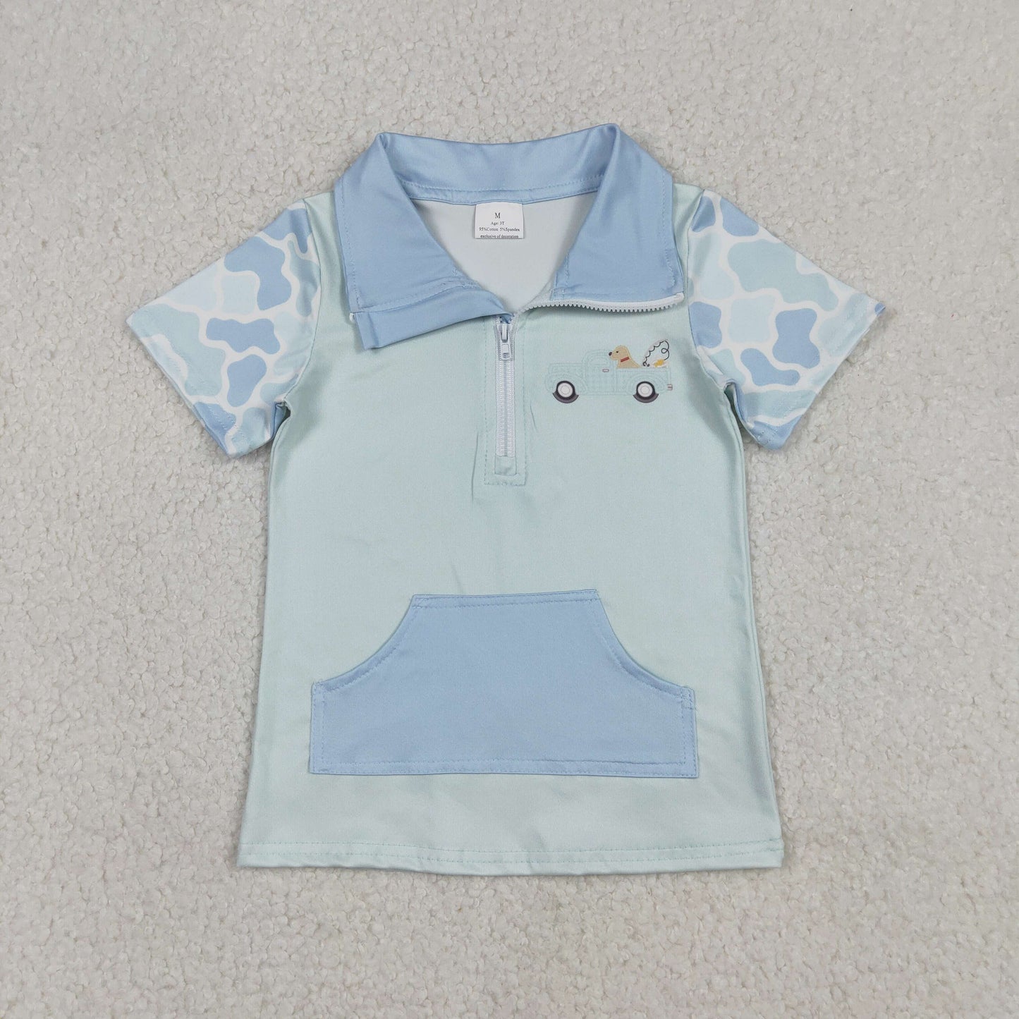 Baby Boys Kids Blue Camo Long Sleeves Dog Fishing Truck Zipper Pullover Shirt RTS