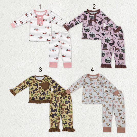 Sibling Baby Girls Long Sleeves Ducks Camo Print Shirts Pants Hunting Pajamas Sets RTS
