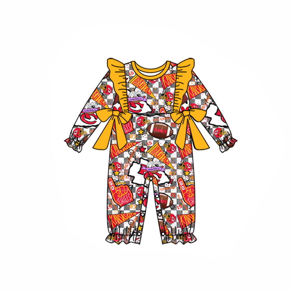 Baby Girl Team Long Sleeves KC Checkered Fall Sleeper Romper