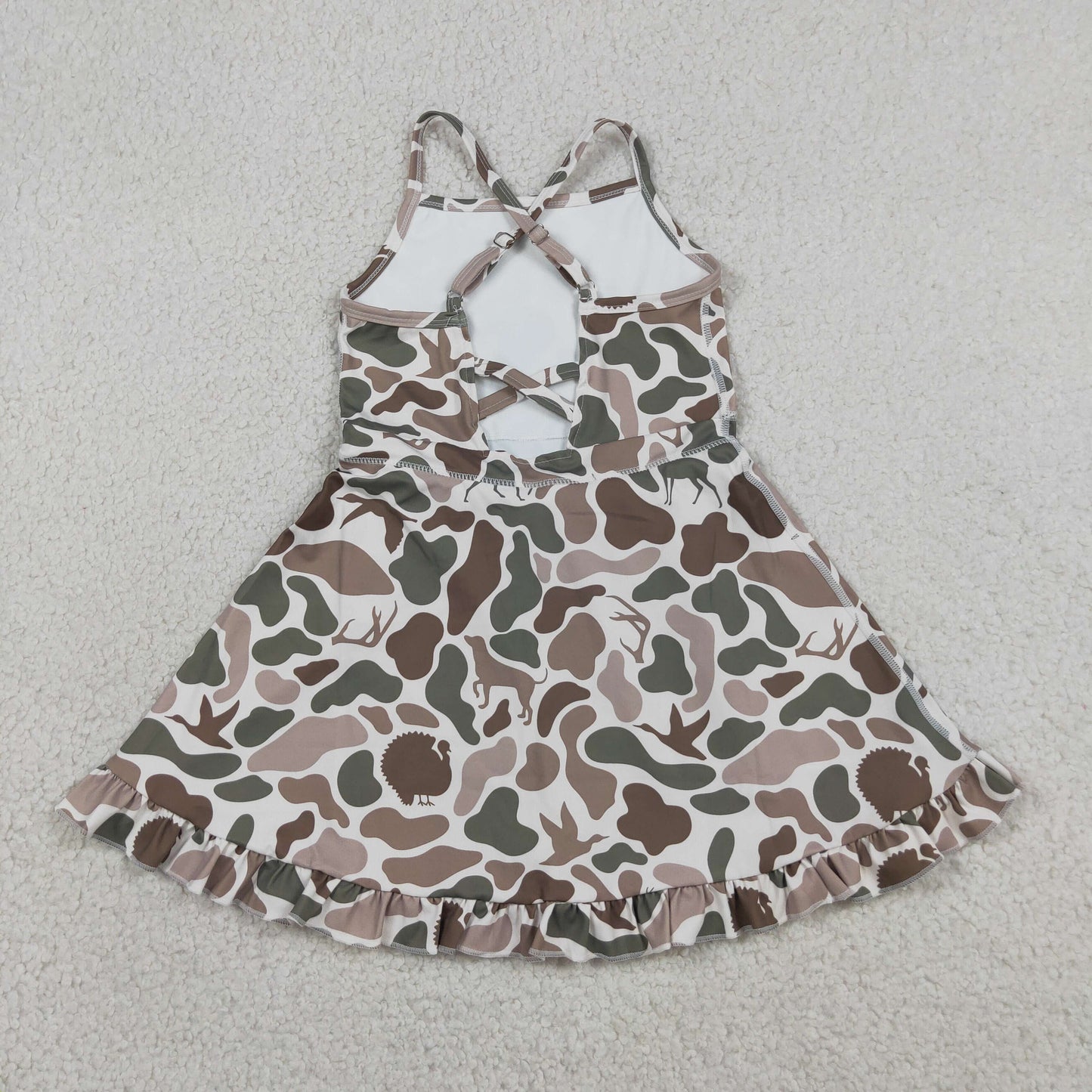 Baby Girls Kids Sleeveless Ducks Deer Dogs Yoga Active Knee Length Camo Dress RTS