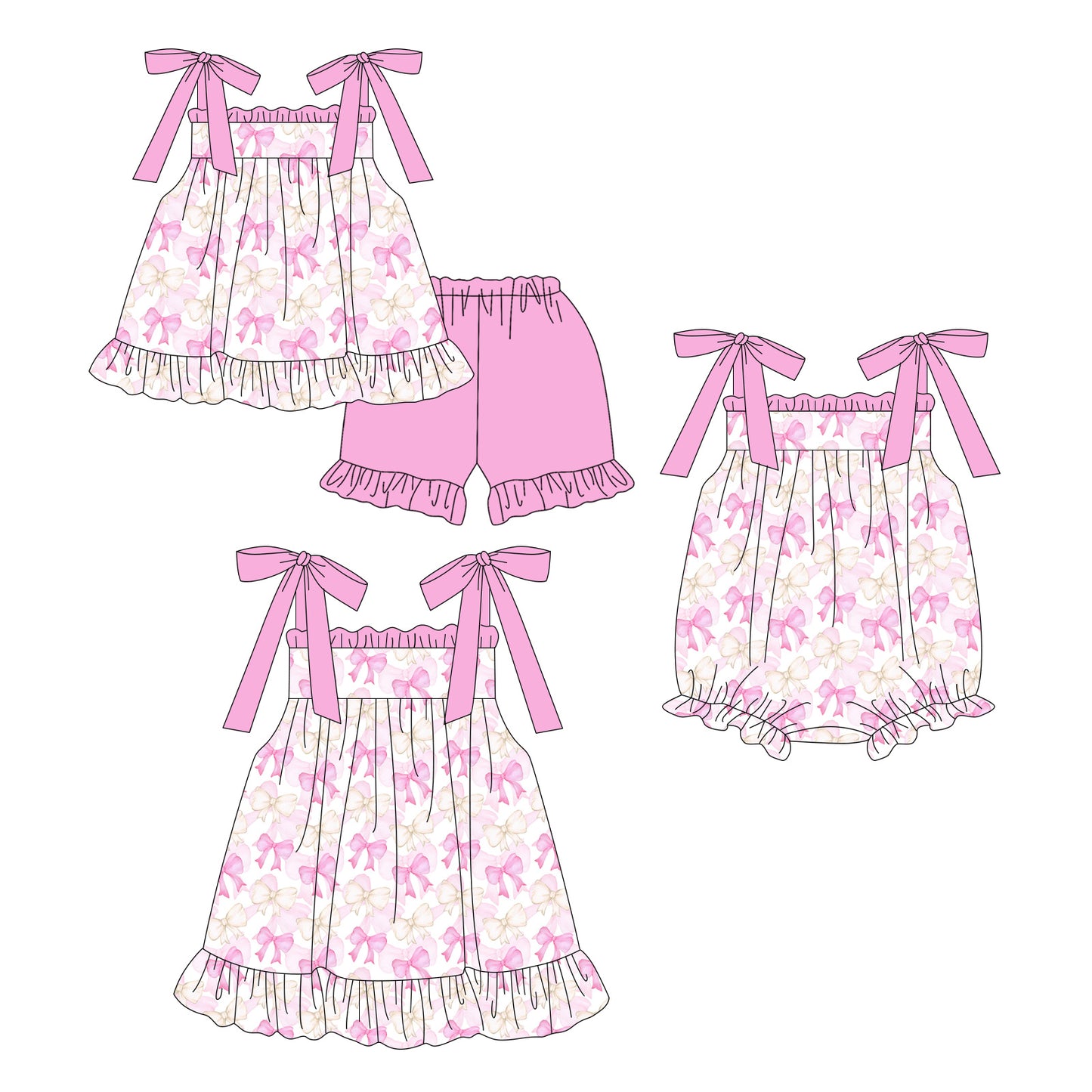 ( Moq 5 Each Style ) Sibling Baby Girls Kids Bows Romper Dress Set Summer Clothes