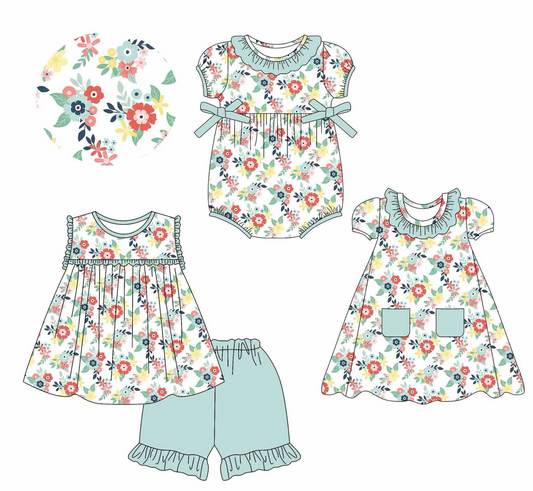 Baby Girl Flower Ruffle Summer Sibling Romper Dress Set ( Moq 5 Each Style ) 3.10