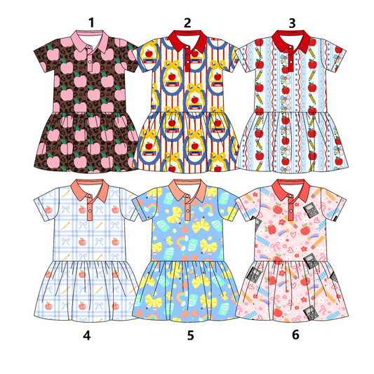 ( Moq 5 Each Style ) Sibling Baby Girls Toddler Short Sleeves Buttons Back to School Dresses