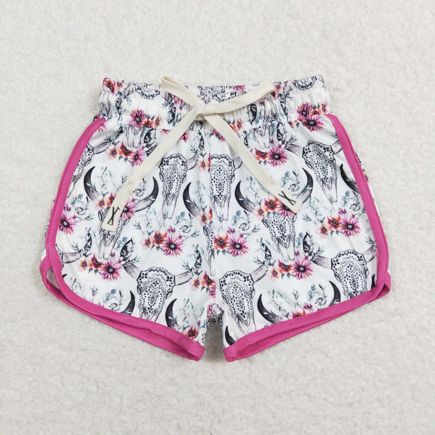 SS0122 Baby Girl Western Cow Floral Summer Running Shorts