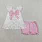 Baby Girls Kids Short Sleeves Cross Dots Bows Tunic Pink Shorts Easter Clothes Set RTS